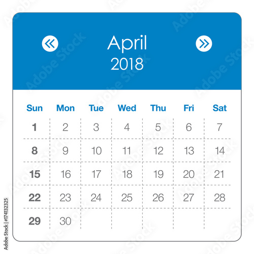April 2018 calendar vector illustration.