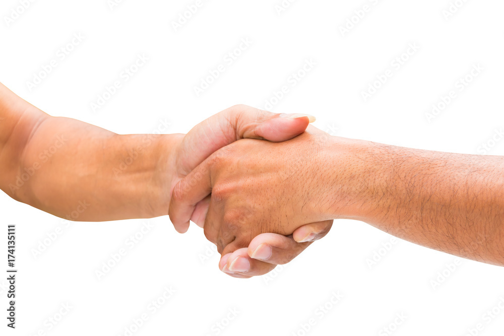 two businessman are holding hands select focus with shallow depth of field. isolated on white background and clipping path two businessman are holding hands select focus with shallow depth of field. isolated on white background and clipping path