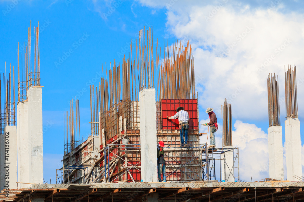 Obraz premium construction workers site and building of housing outdoor. which has sky background with copy space add text ( full High definition picture)