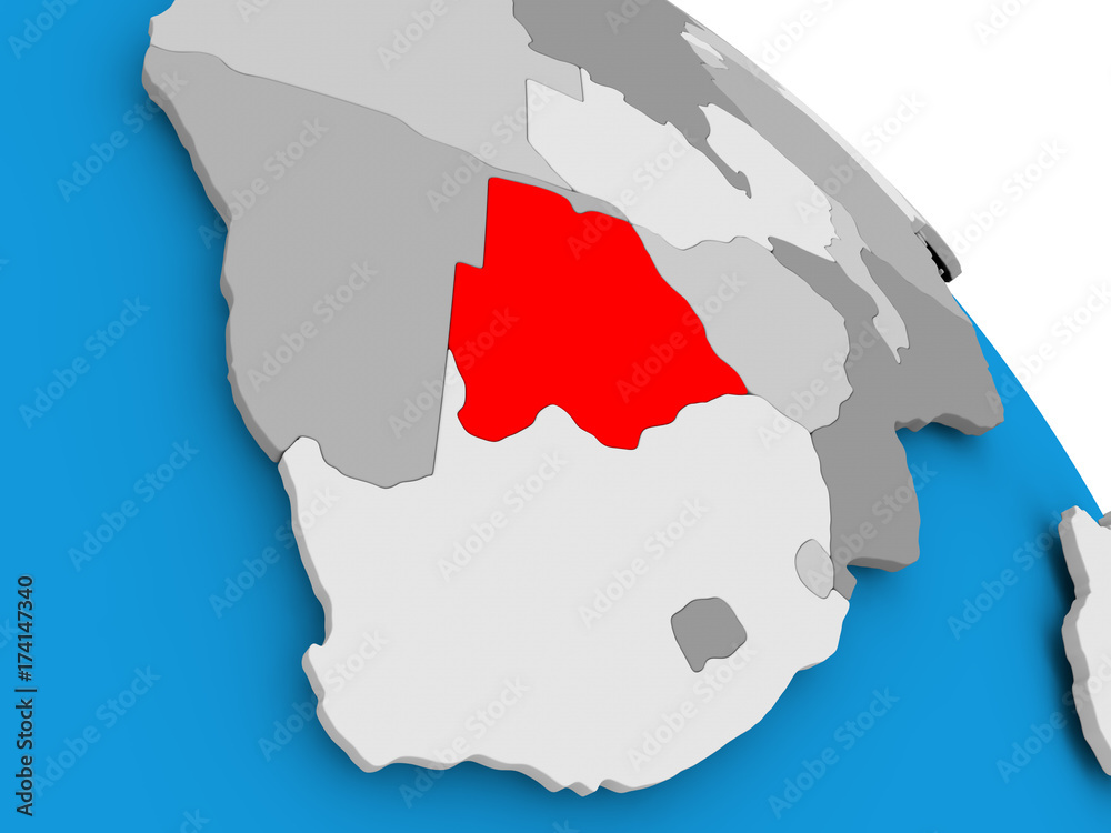 Obraz premium Botswana in red on map