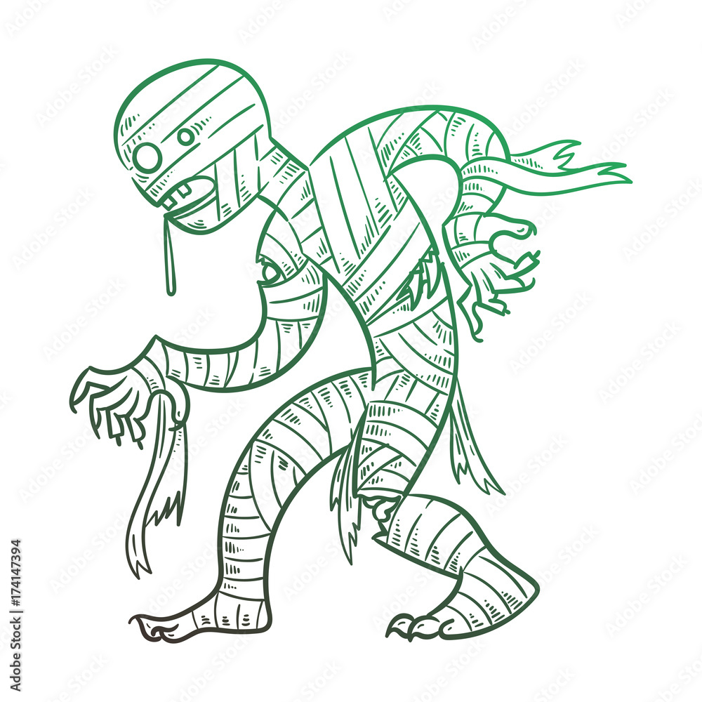 Illustration with scary mummy. Halloween costume Illustration with scary mummy. Halloween costume