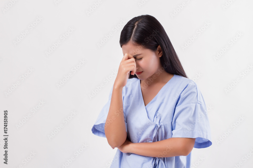 stressed woman patient suffering from headache, pain stressed woman patient suffering from headache, pain