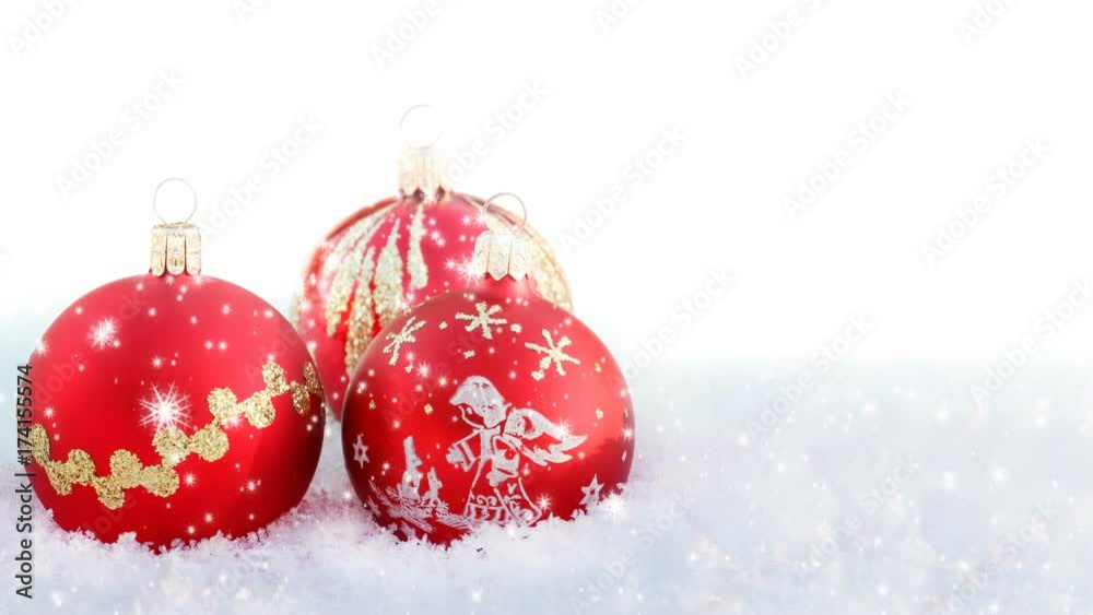 flickering particles, random motion of particles seamless loop christmas balls on white snow background