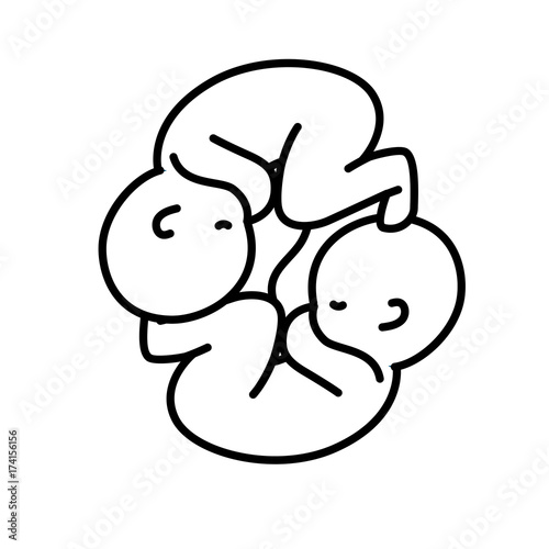 line nice babies twins with umbilical cord