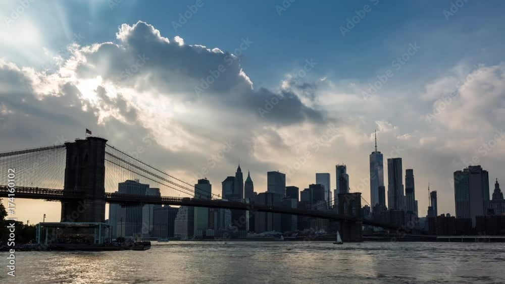 Brooklyn Bridge and Manhattan Skyline Clouds Day Timelapse Brooklyn Bridge and Manhattan Skyline Clouds Day Timelapse