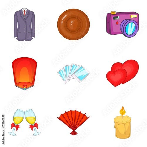 Jubilance icons set, cartoon style