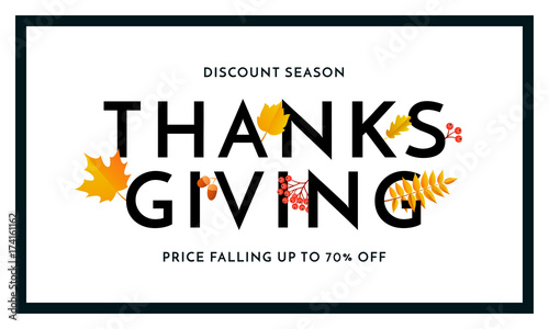 Thanksgiving autumn sale poster for fall season discount promo offer and 70 percent off for autumnal shopping. Vector autumn maple and oak leaf foliage for store leaflet or sale web banner background