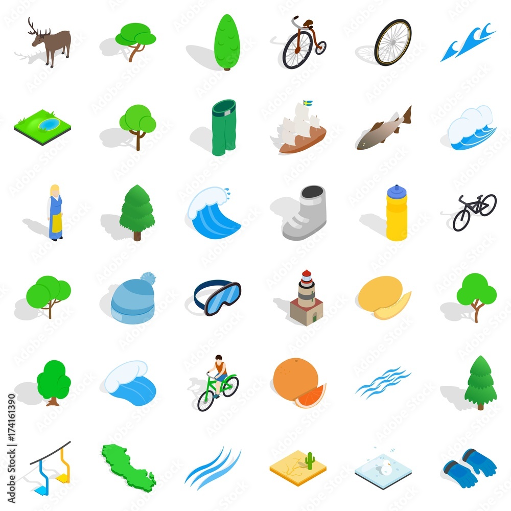 Fish icons set, isometric style Fish icons set, isometric style