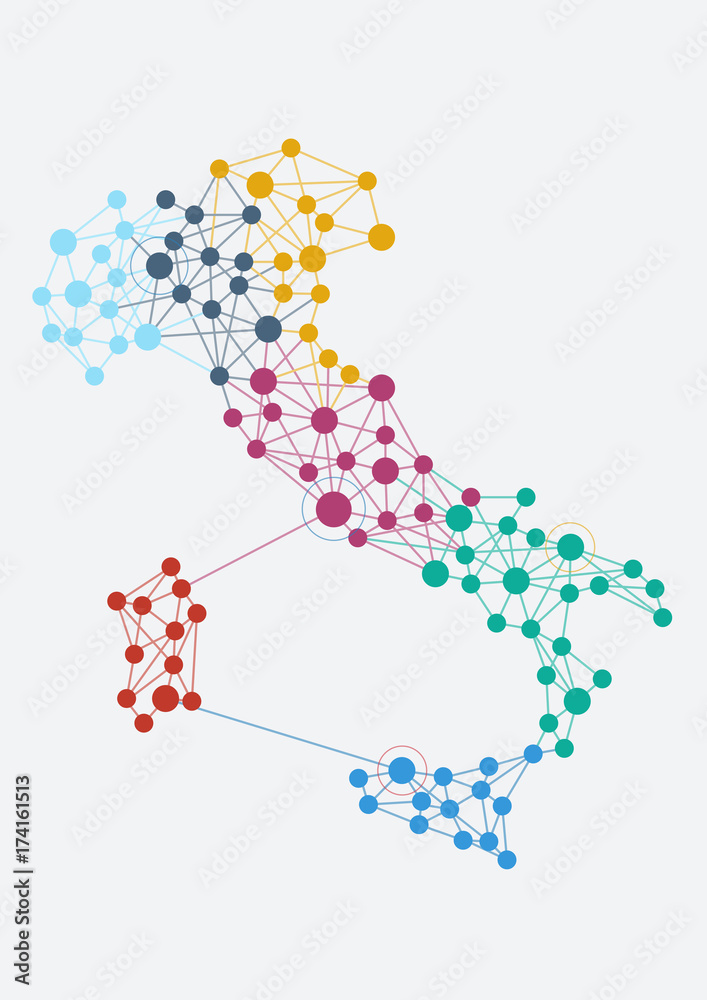 Abstract italian network with map and link