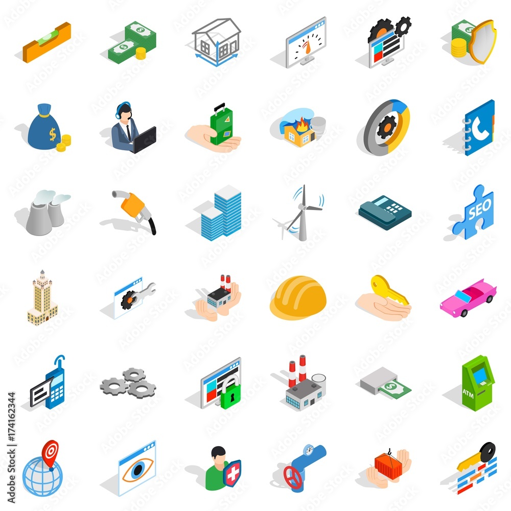 Concern icons set, isometric style Concern icons set, isometric style