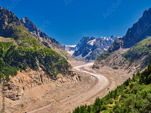 Beautiful View Of Mer De Glace Glacier - Mont Blanc Massif, Chamonix, France 