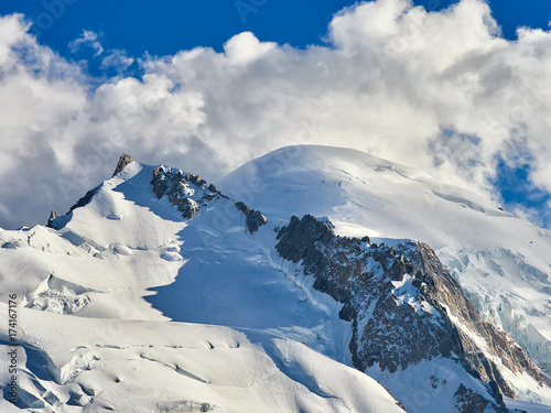 French Alps, Mont Blanc and glaciers as seen from Aiguille du Midi, Chamonix, France 