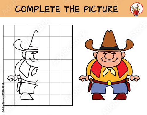 Cowboy. Copy the picture. Coloring book. Educational game for children. Cartoon vector illustration