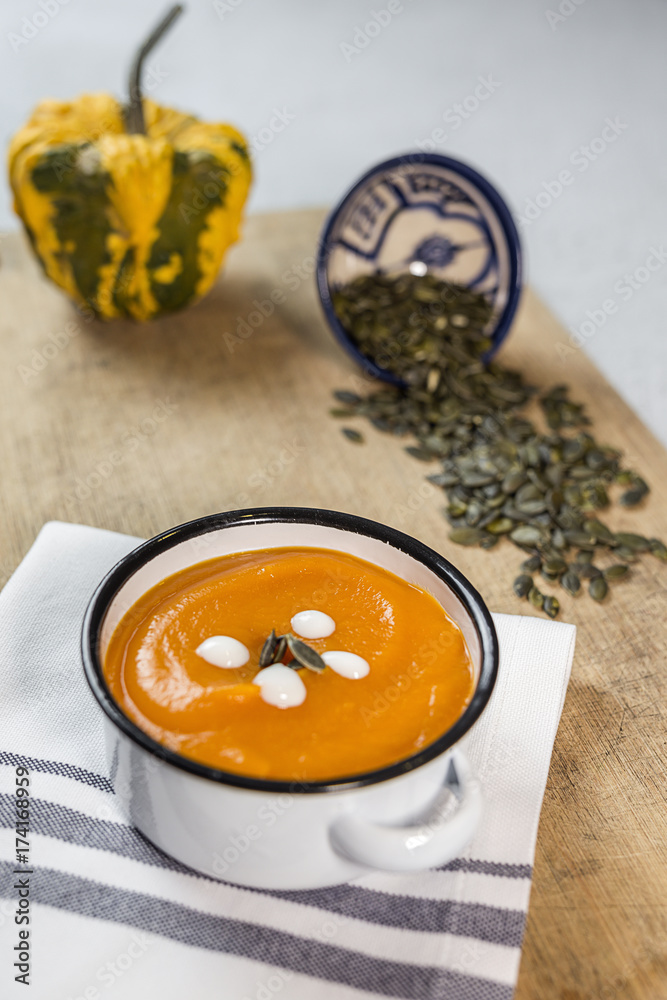 Pumpkin cream on bowl Pumpkin cream on bowl