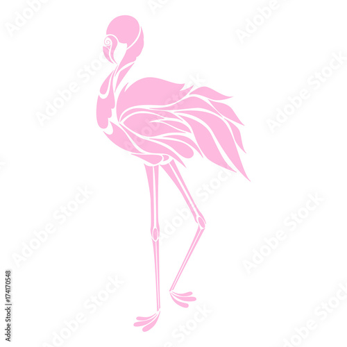 Beautiful pink flamingo silhouette, decorative logo, vector illustration