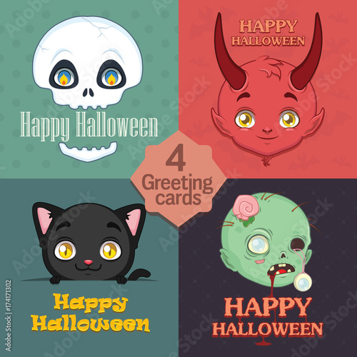 Collection of 4 cute Halloween greetings