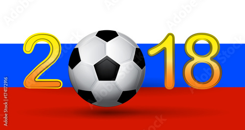 Fototapeta Naklejka Na Ścianę i Meble -  Soccer ball in 2018 digit on Russian flag background