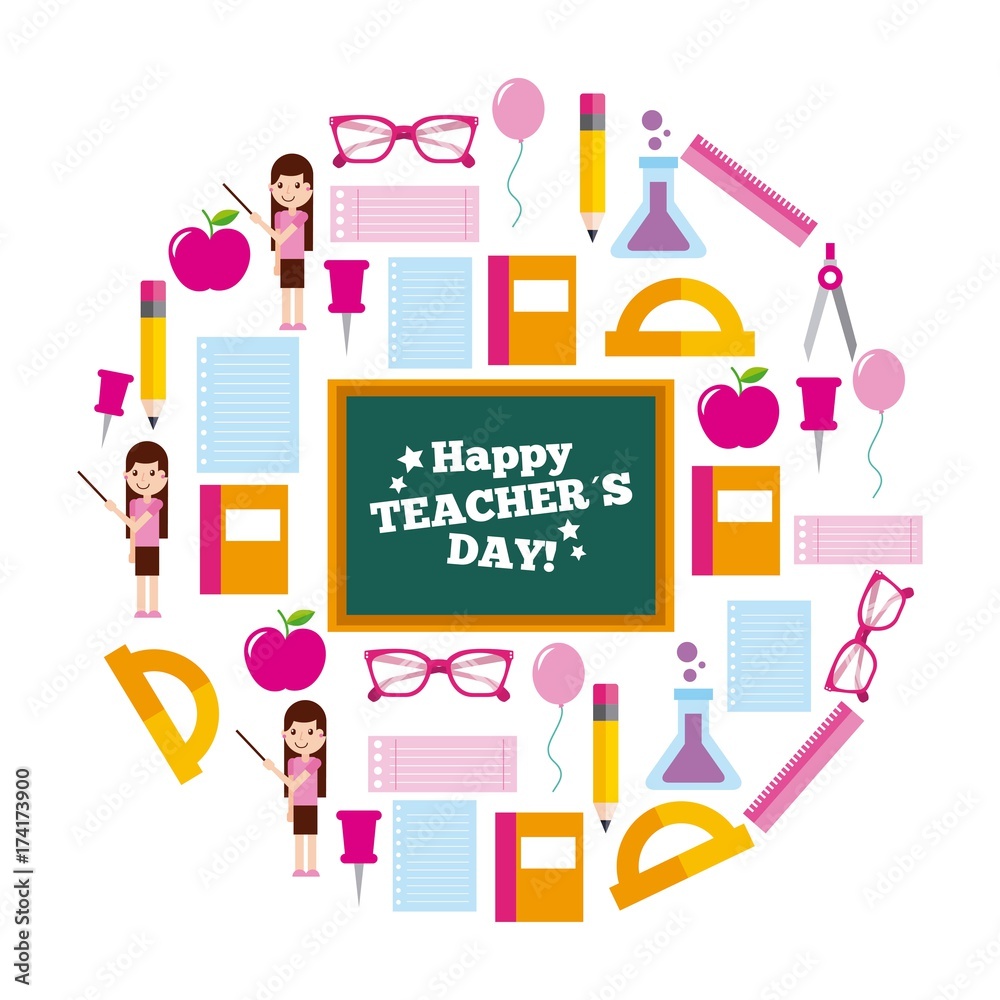 happy teacher day card circle icons decoration vector illustration happy teacher day card circle icons decoration vector illustration