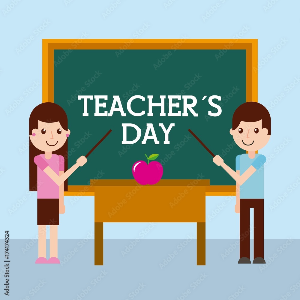 teacher day greeting girl and boy apple desk vector illustration teacher day greeting girl and boy apple desk vector illustration