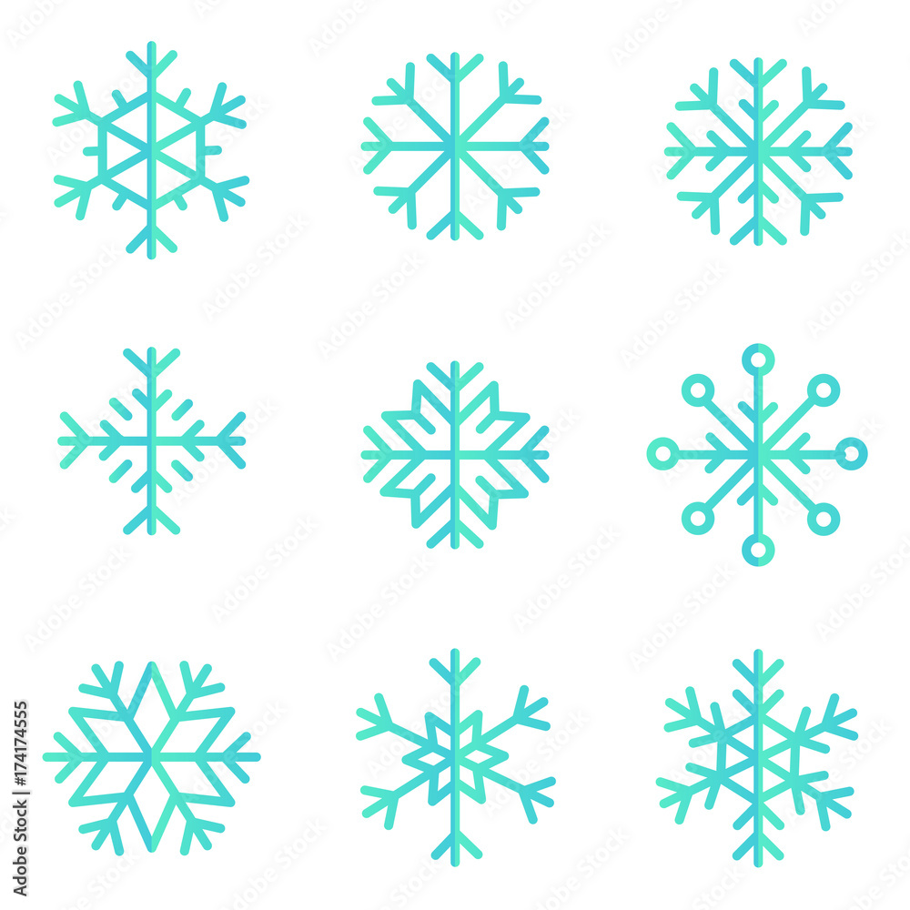 Snowflakes shape vector icon set. Creative snow design Snowflakes shape vector icon set. Creative snow design