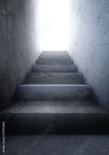 Old concrete stairs to the light.The way to success. 3d rendering