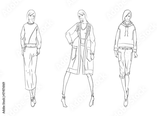 SKETCH. Fashion girls on a white background.