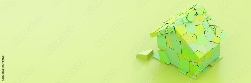 Broken home concept, original 3d rendering with horizontal banner size Broken home concept, original 3d rendering with horizontal banner size