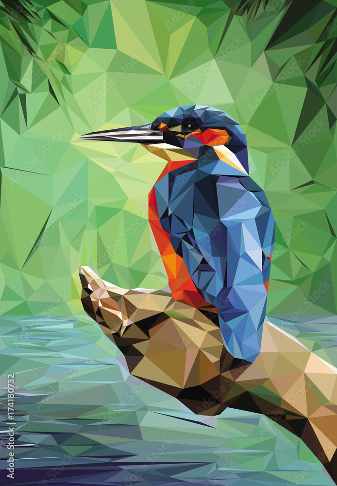 Fotografie, Obraz Kingfisher Low Poly