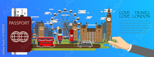 Travel infographic . london  infographic , passport  with landmarks of England .
