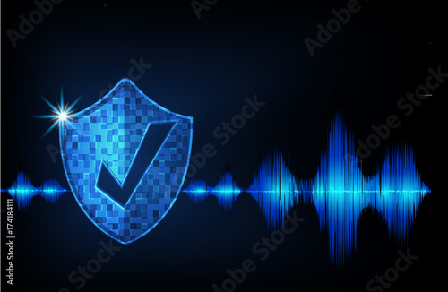 Cyber security concept: Shield With check mark icon on digital data background. Ransomware alert, technology ,cyber secueity,cybercrime.