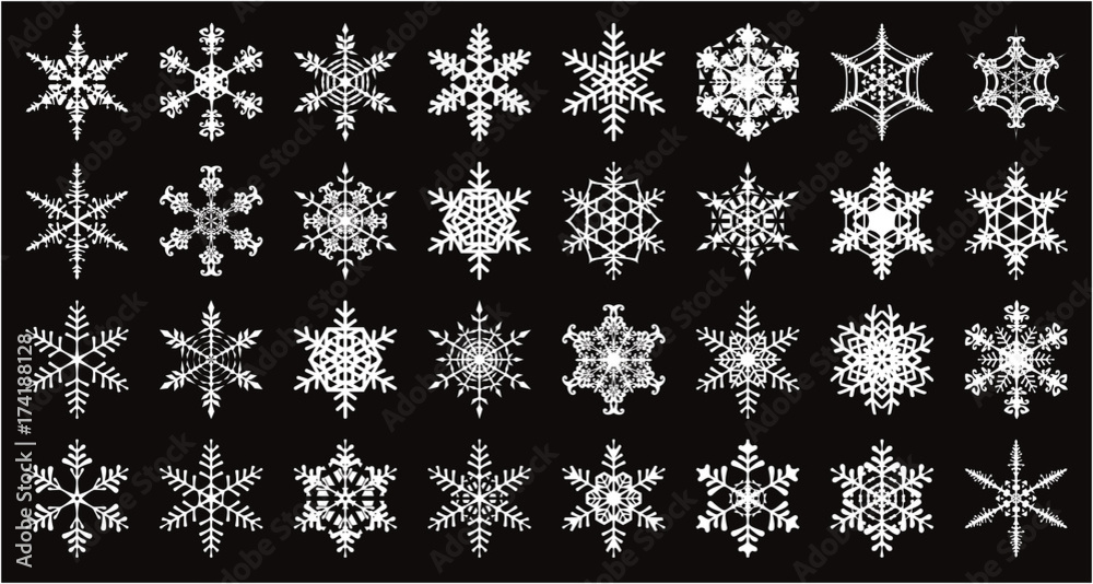 雪の結晶のベクター素材32個セット　Snowflakes - 32 pcs	 - obrazy, fototapety, plakaty 