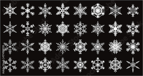雪の結晶のベクター素材32個セット　Snowflakes - 32 pcs	