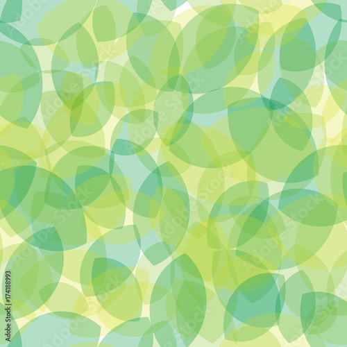 Seamless pattern with green leaves. Transparent leaves on a light background.