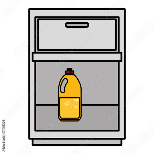 laundry drawer with detergent bottles vector illustration design