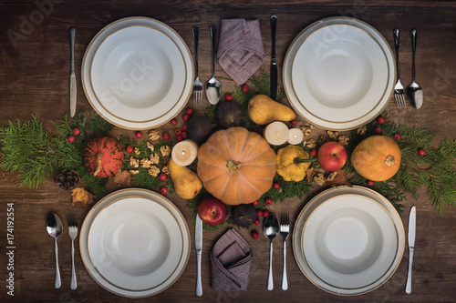 Served table with autumn harvest