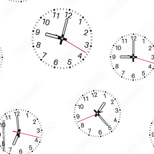Clock. Seamless pattern. Vector illustration isolated on white background