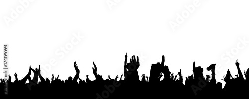 Hands at the concert, silhouettes against stage lighting. Isolated on white background. © snesivan