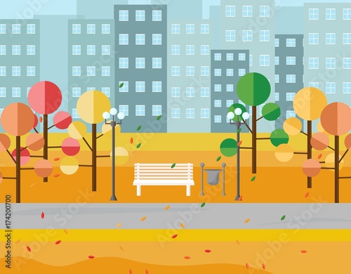 City Park view autumn seasons. Vectors background