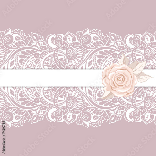 greeting card with lace for wedding, birthday and other holidays. Vector border.