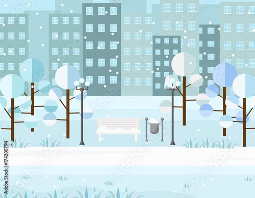 City Park view winter seasons. Vectors background