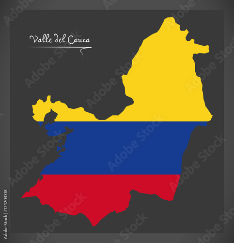 Valle del Cauca map of Colombia with Colombian national flag illustration