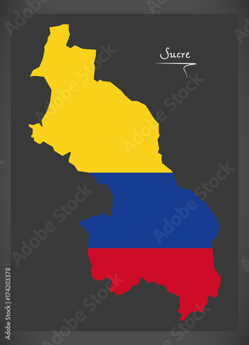 Sucre map of Colombia with Colombian national flag illustration