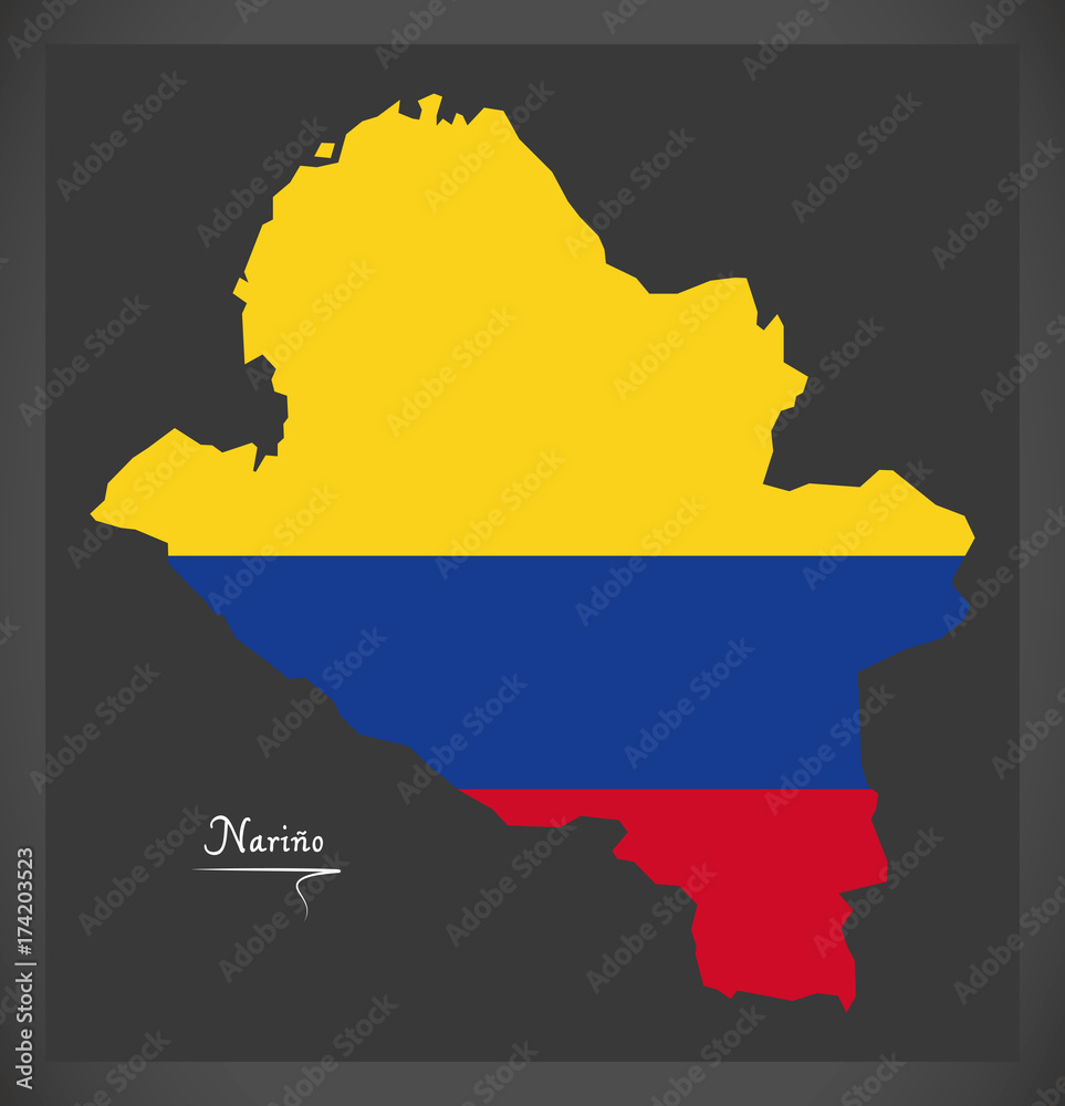 Narino map of Colombia with Colombian national flag illustration
