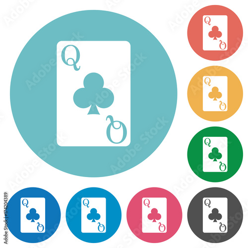 Queen of clubs card flat round icons