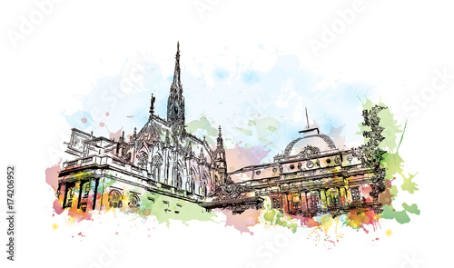 Watercolor sketch of Notre-Dame de Paris France in vector illustration.