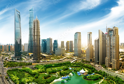 Canvas Print Shanghai skyline and cityscape at sunset