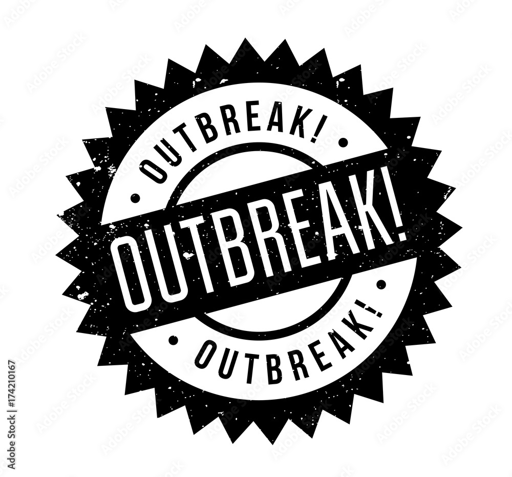 Outbreak rubber stamp. Grunge design with dust scratches. Effects can be easily removed for a clean, crisp look. Color is easily changed. Outbreak rubber stamp. Grunge design with dust scratches. Effects can be easily removed for a clean, crisp look. Color is easily changed.