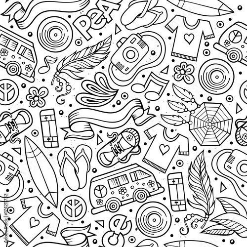 Cartoon vector hippie seamless pattern