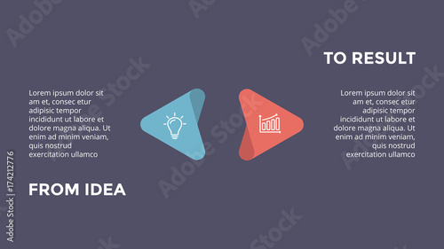 Vector circle arrows infographic, cycle diagram, graph, presentation chart. Business concept with 2 options, parts, steps, processes. From idea to result. 16x9 dark slide template.