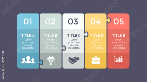 Vector puzzle labels infographic, diagram, graph, presentation chart. Business concept with 5 stickers options, parts, steps, processes. Abstract banners.